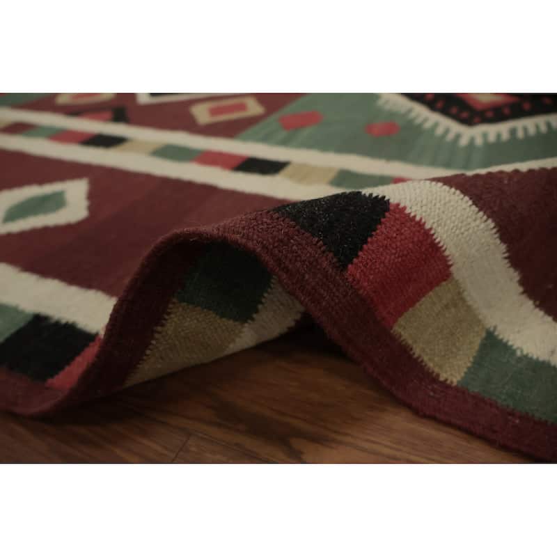 Hand Woven Oriental 100% Wool Carpet Southwestern Tribal Green Kilim Area Rug - 11' 8'' X 4' 11''