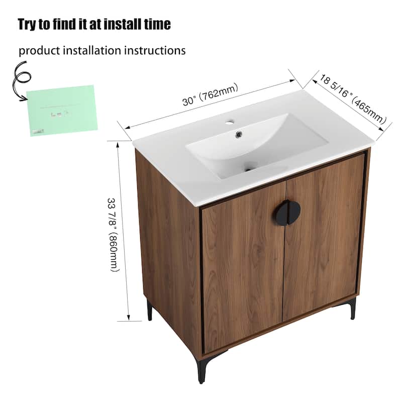 24"/30" FreeStanding Bathroom Vanity with Sink, Floor Stand Bathroom Vanity with Soft Close Door and Adjustable Shelf
