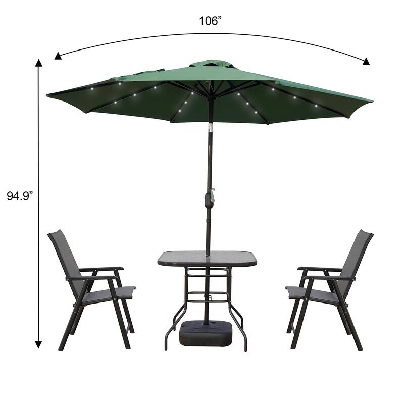 Sierra Outdoor Solar-Powered LED Umbrella with Adjustable Tilt, Water-Resistant Canopy & Powder-Coated Steel Pole