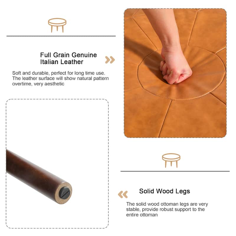 34.5" W Full-Grain Genuine Italian Leather Ottoman by Lumibee