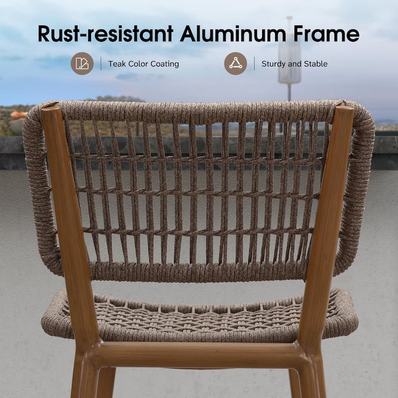 PURPLE LEAF Bar Stools Set of 2 Patio Wicker Bar Height Metal Chairs Boho High Barstools with Back for Garden Outdoor