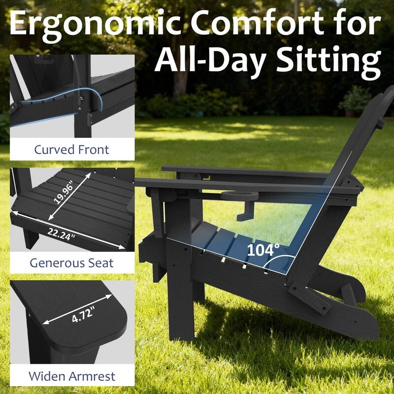 Domi Folding Adirondack Chair,Wooden Textured with Cup Holder,HDPE