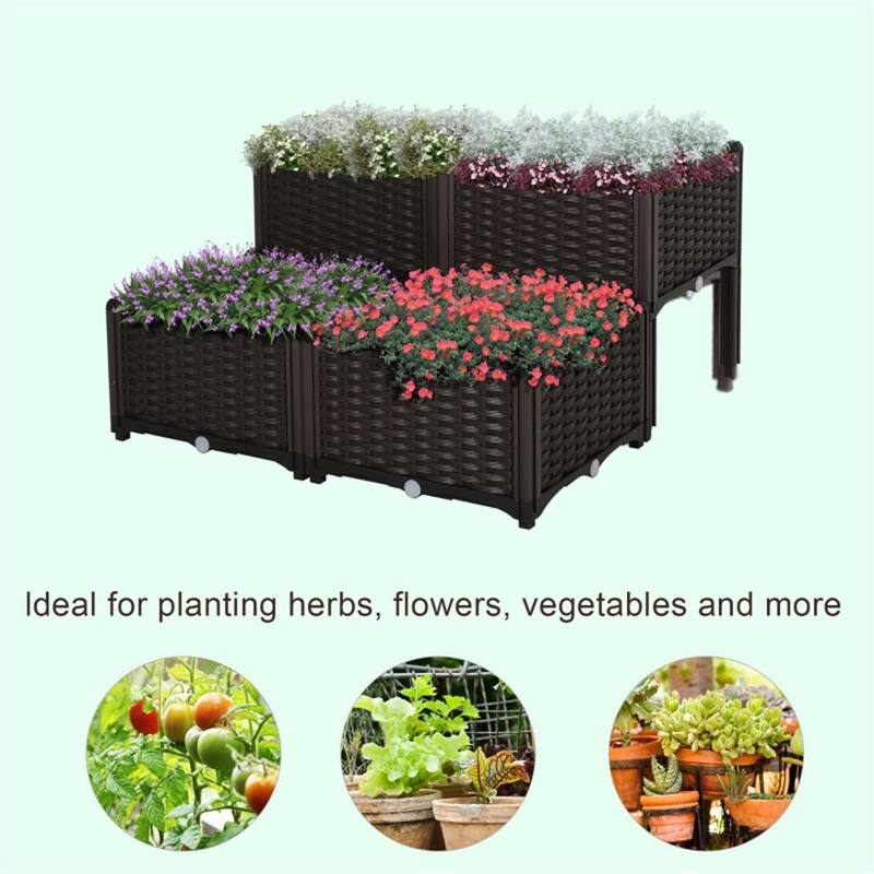 Elevated Polypropylene Planter Box Set for Patio Balcony and Deck Durable Raised Garden Beds for Vegetables Herbs