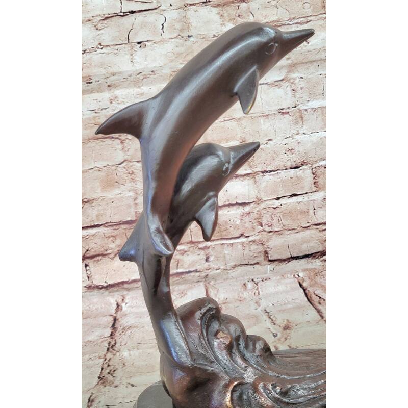 Signed Numbered Bronze Dolphin Sculpture – Dolphins Jumping Over Waves