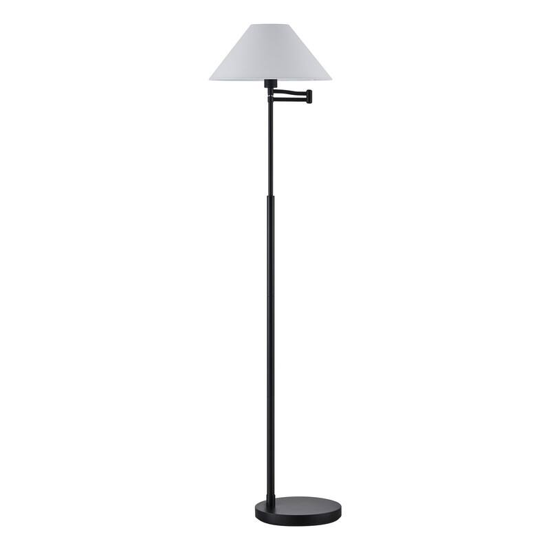 KAWOTI Modern Swing Arm Floor Lamp with Conical White Shade - W21.25" x D 15.5" x H62.25"