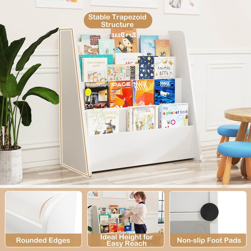 Costway 4-tier Kids Wooden Bookshelf Toddlers Book Rack with Deep - See Details