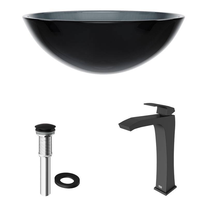 VIGO Giovanni 17"L x 17"W Glass Vessel Sink and Blackstonian 12"H Faucet Set