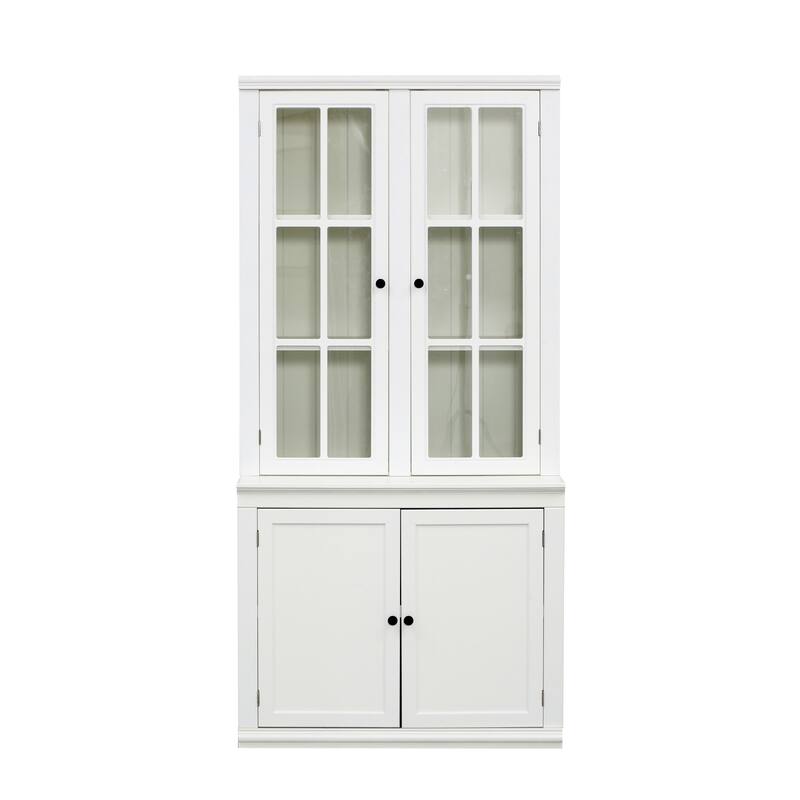 Modular White Curio Bookcase Cabinet w/Glass Doors Buffet Display