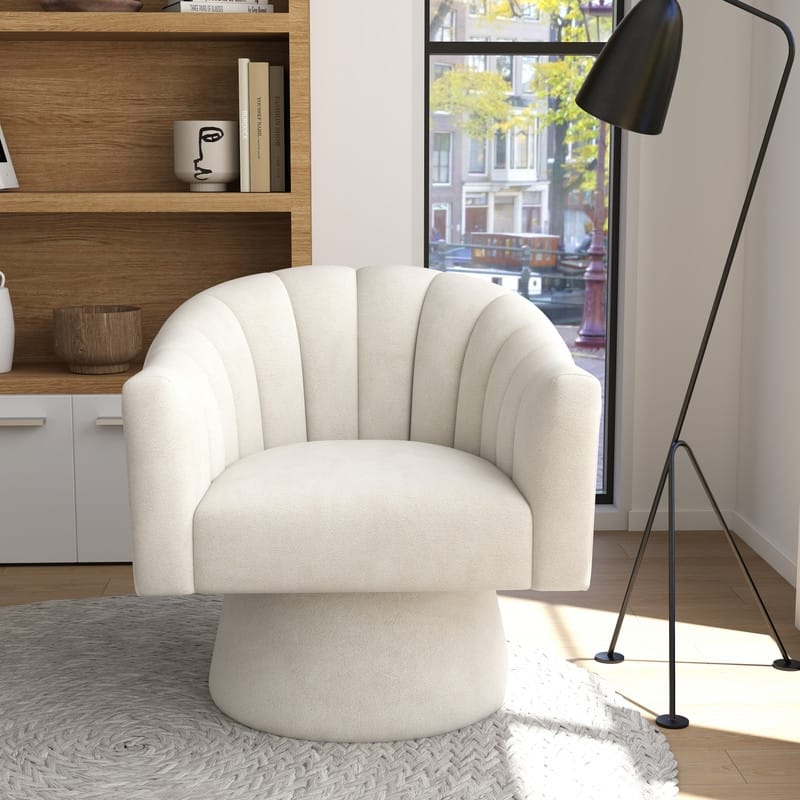SEYNAR Modern Glam Velvet Upholstered Round Swivel Accent Arm Barrel Chair for Living Room