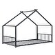 preview thumbnail 23 of 25, Twin Size Metal House Bed with Roof, Fence and Back for Kids, Boys and Girls, Bedroom