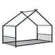 preview thumbnail 6 of 7, Twin Size Montessori Floor Bed for Kids Bedroom, Floor Bed with Slats & Roof Design, Space Saving & No Box Spring Needed, Pink