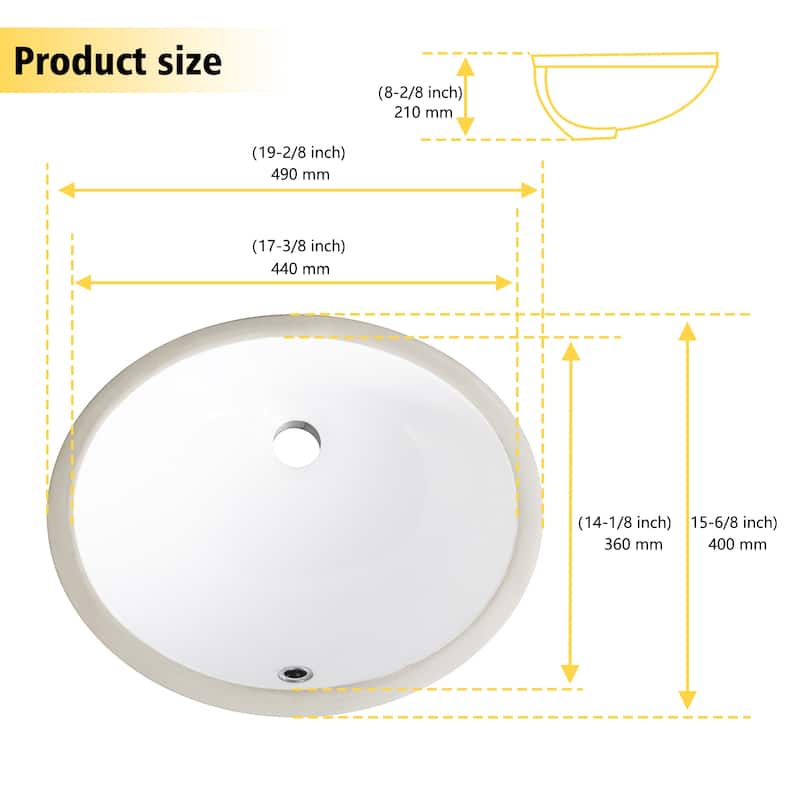 PROOX Bathroom Oval Ceramic Basin Sink Undermounted Porcelain Sink For Vanity Countertop - 20"