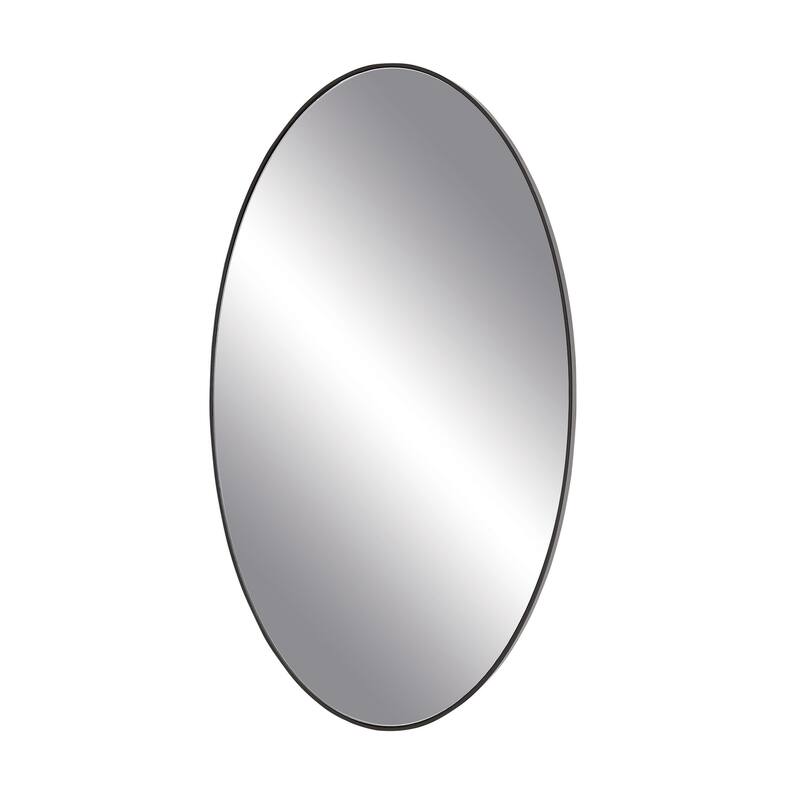 Wood Oval Room Wall Mirror with Thin Minimalistic Frame - Black, Gold or White - Roche River Decor - 18"W, 31"H - Black
