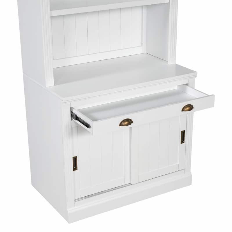 83.4" Tall Bookshelf with LED Lighting, Sliding Doors and Open Shelves
