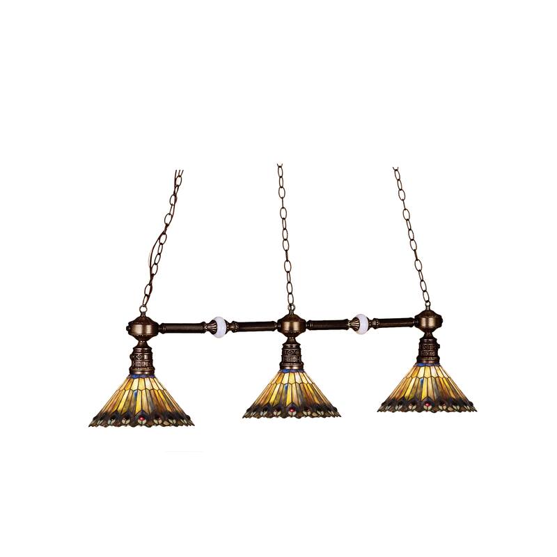 45 In. Long Tiffany Jeweled Peacock 3 Light Island Pendant