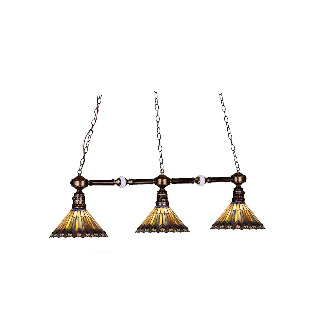 45 In. Long Tiffany Jeweled Peacock 3 Light Island Pendant