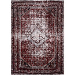 5.25' x 7.25' Distressed Blood Red and White Rectangular Area Throw Rug ...