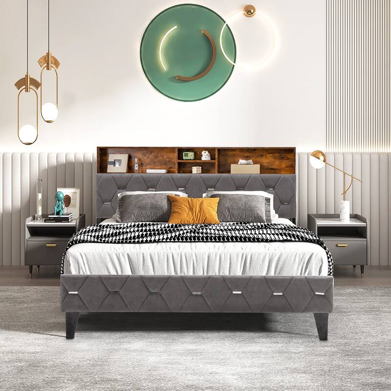 Costway Bed Frame Upholstered Platform Mattress Foundation with