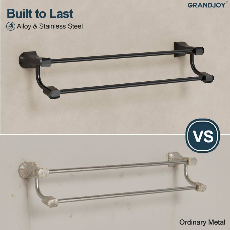 GRANDJOY 4-Piece Stainless Steel Bathroom Hardware Set with Wall Mount Double Towel Bar