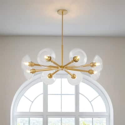 8-Light Gold Chandelier with Clear Glass Shades, Modern Crystal