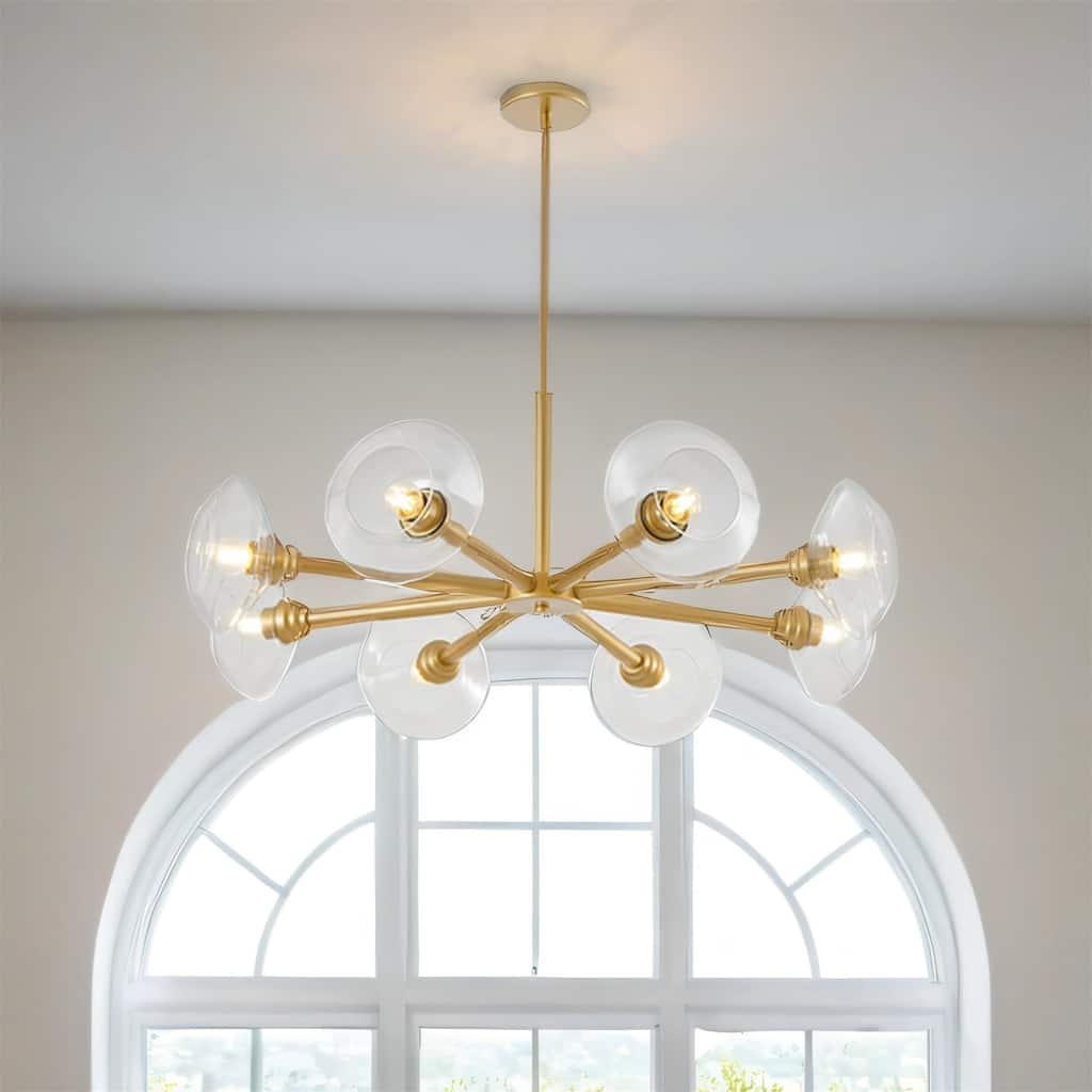 8-Light Gold Chandelier with Clear Glass Shades, Modern Crystal