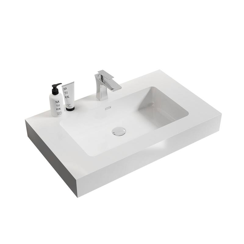 GDFStudio - Eloise Solid Surface Bathroom Sink Vanity Basin (WITHOUT drain and faucet) - 30'' - White