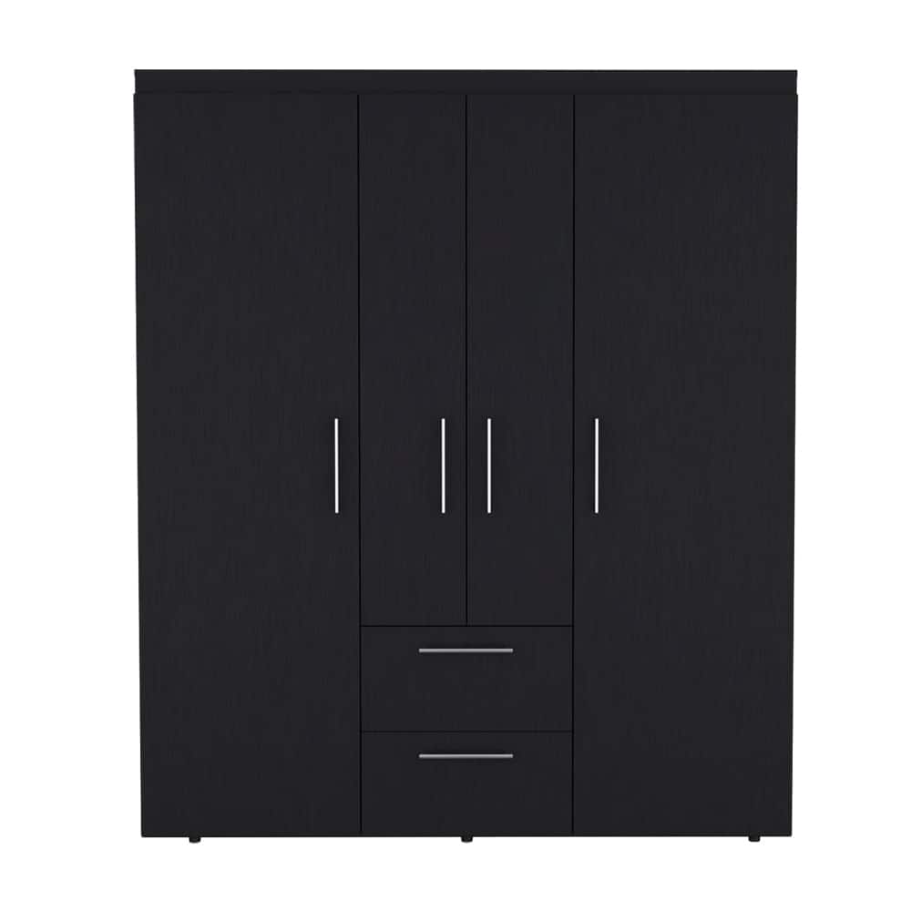 19.8" Modern Four-door Armoire with Hanging Rod, Two Spacious Drawers and Three Shelves