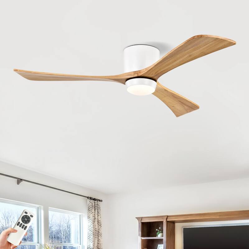 52" Flush Mount Solid Wood Blades Ceiling Fan with Lights Remote Control, Quiet DC Motor, 6 Speed, Reversible Ceiling Fan
