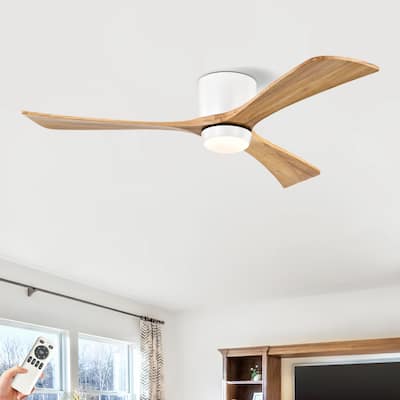 52 inch Flush Mount Ceiling Fan with Lights and Remote, Solid Wood Low Profile Ceiling Fan with 6 Speed Reversible DC Motor