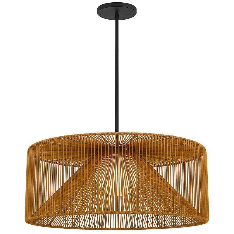 HomeRoots Natural And Black Rattan And Metal LED Dimmable Outdoor Hanging Pendent Light - 30.00' X '12.00' X '30.00