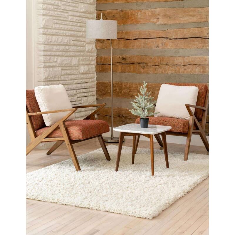 Shag Laurian Collection Area Rug - 8'2" Square - Pure Ivory