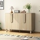 preview thumbnail 1 of 13, 4-Door Buffet Cabinet with Storage, Wood Sideboard Cabinet with Unique Arc Handles and Adjustable Shelves Natural