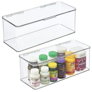mDesign Stackable Plastic Bathroom Organizer Box with Lid, 2 Pack - 5. ...
