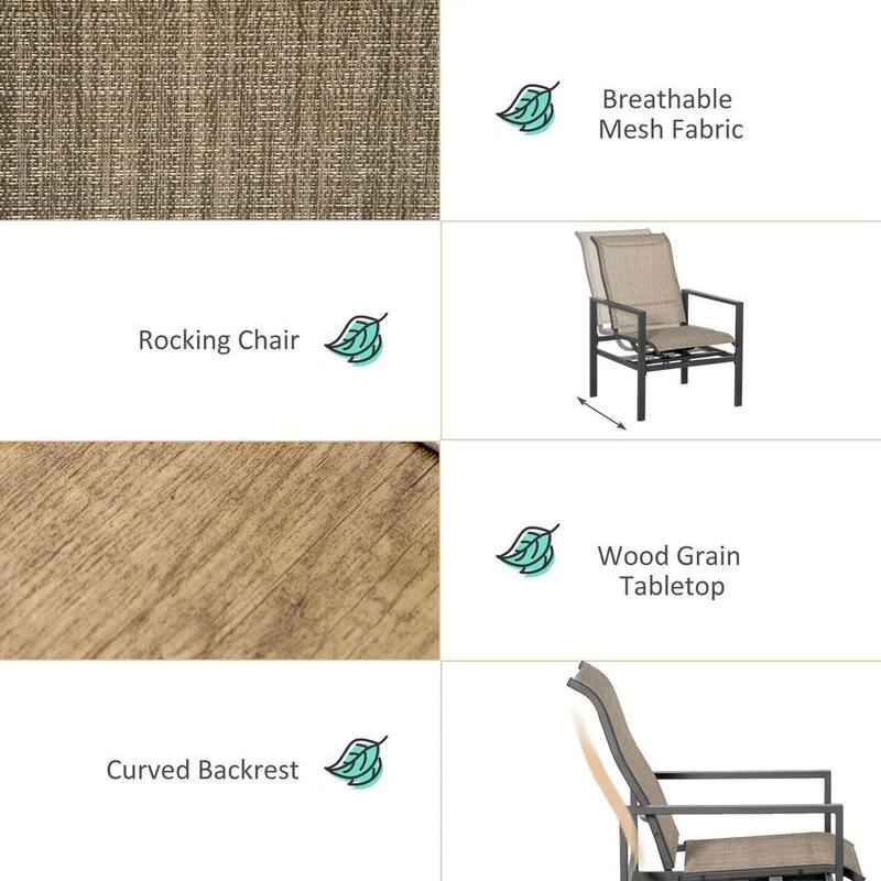 5-Piece Outdoor Dining Set, Chill Compartment, 4 Rocking Chairs