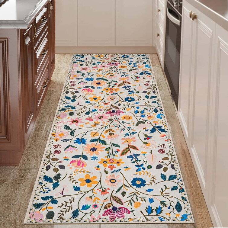 Nature Floral Non-Slip Machine Washable Colorful Modern Area Rug - Runner 2' x 6' - White