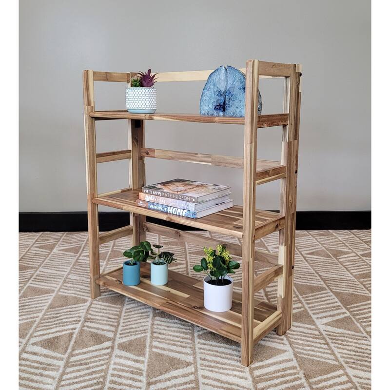 Solid Acacia 3 Shelf Folding Bookcase in Mahogany