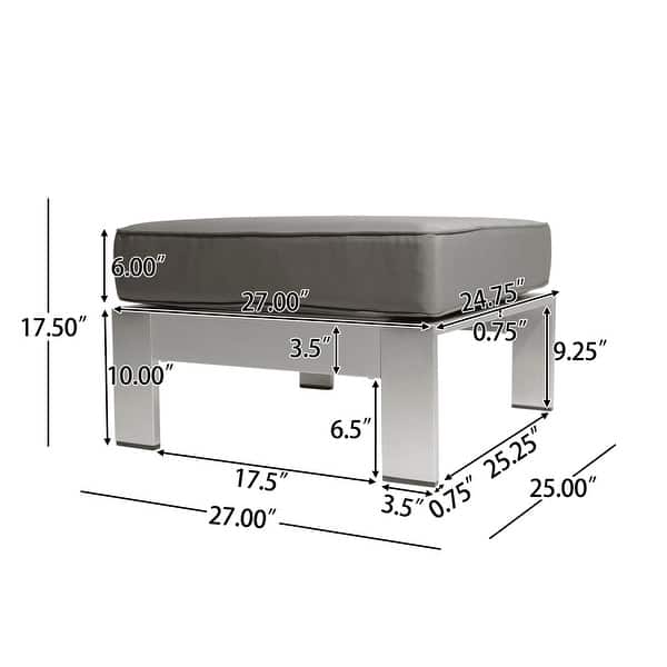 dimension image slide 0 of 2, Cape Coral Cushioned Auminum Ottoman by Christopher Knight Home