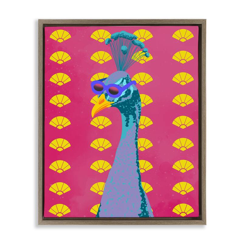 Stupell Vibrant Mod Peacock Framed Floater Canvas Wall Art Design By Marcus Prime - 25 x 31 - Brown