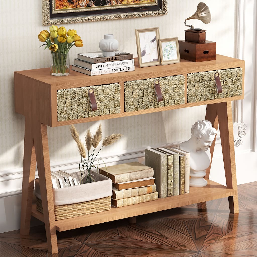 Modern Console Table with 3 Drawer and Open Shelf