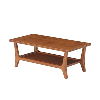 Solid Wood Coffee Table with Storage Shelf, 47'' Mid-Century Rectangle Center Table