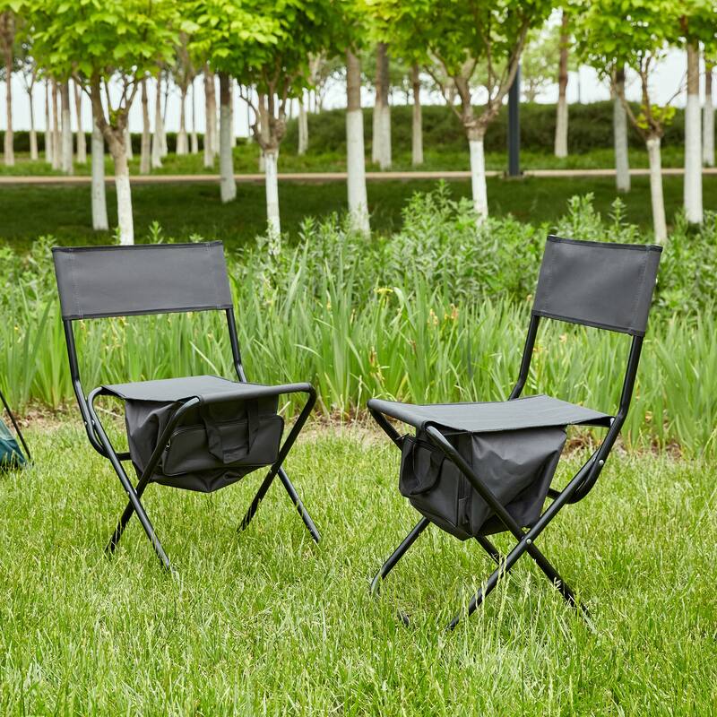 2 pieces Folding Outdoor Chair with Storage Bag Picnics and Fishing