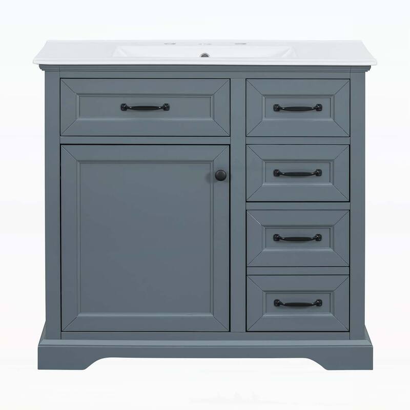 Freestanding Vanity Set with 2 Tip-out Drawers, Soft Close Door Hinges