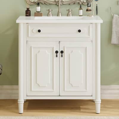 31" Vintage Bathroom Vanity with Sink - Rustic Cabinet with Soft Close Doors and Adjustable Shelf