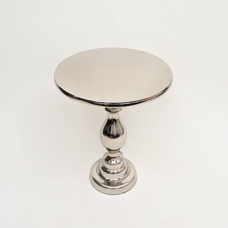 Decorative Nickel Finished Aluminum Hammered Accent Table with Glass Top - 20X20X25.5" Unique Side Table