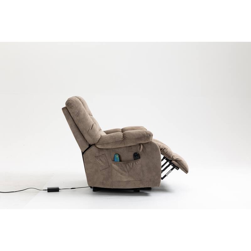 Power Lift Recliner Chair with Massage & Heat, Velvet Upholstered Electric Recliner, Lounge Sofa Chair with Side Pockets