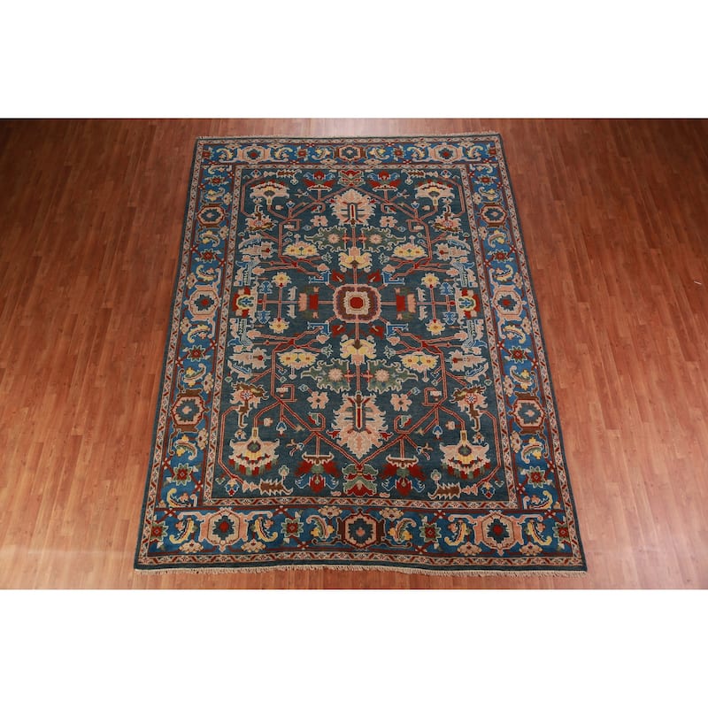 All-Over Blue Oushak Oriental Area Rug Handmade Wool Carpet - 8'11" x 11'9"