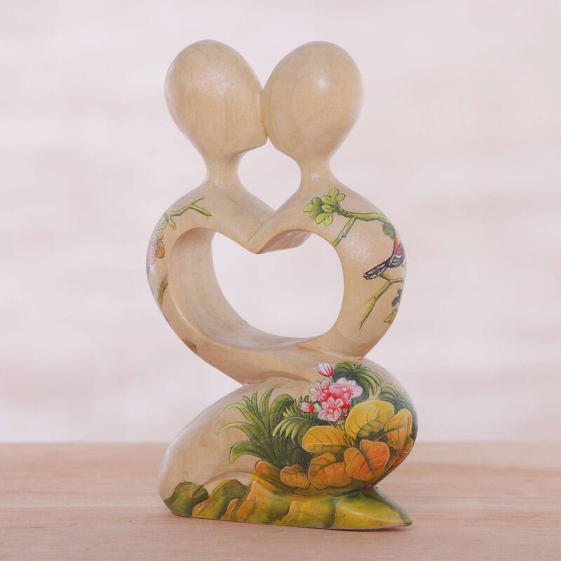 Novica Handmade Blossoming Romance Wood Statuette