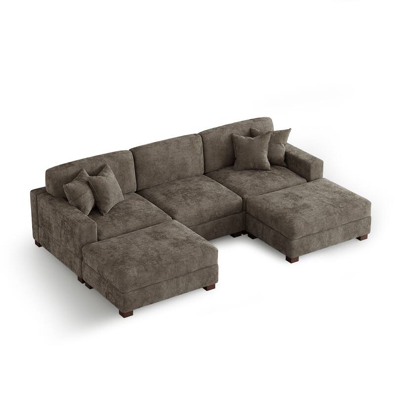 Modern Chenille Oversized Modular Sectional Sofa with 2 Ottoman