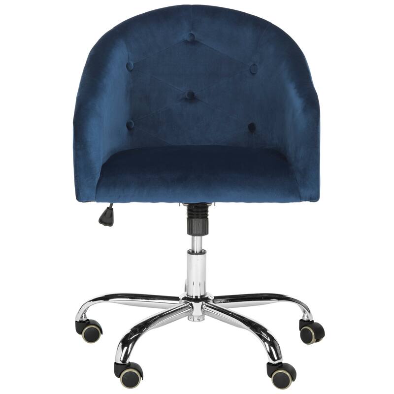 SAFAVIEH Hugrin Tufted Swivel Adjustable Office Chair - 24Wx22Dx35H - Navy/Chrome