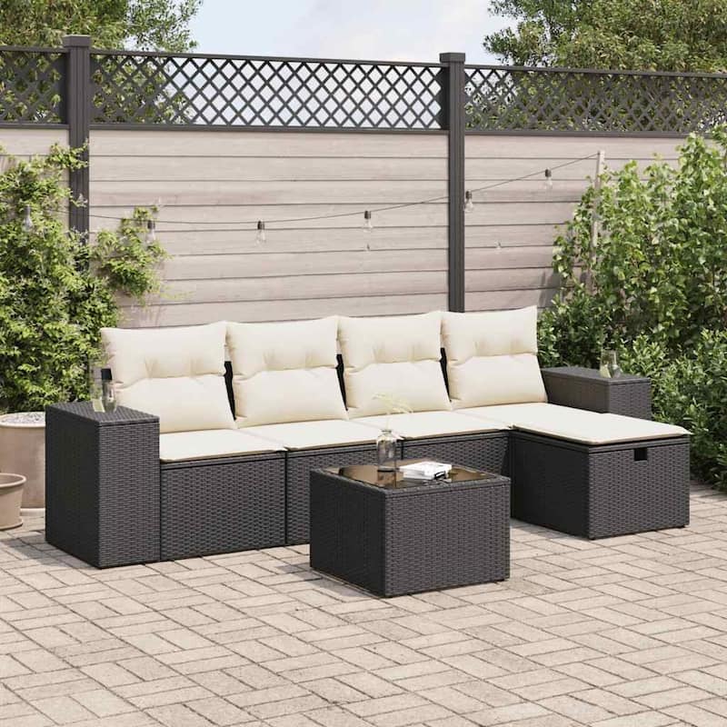 vidaXL Garden Sofa Set Beige/Black/Brown/Grey - Black and cream with storage Modular